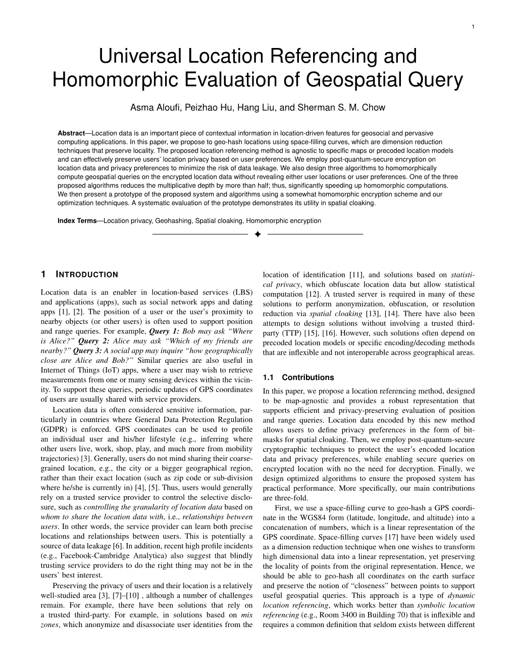 Universal Location Referencing and Homomorphic Evaluation of Geospatial Query