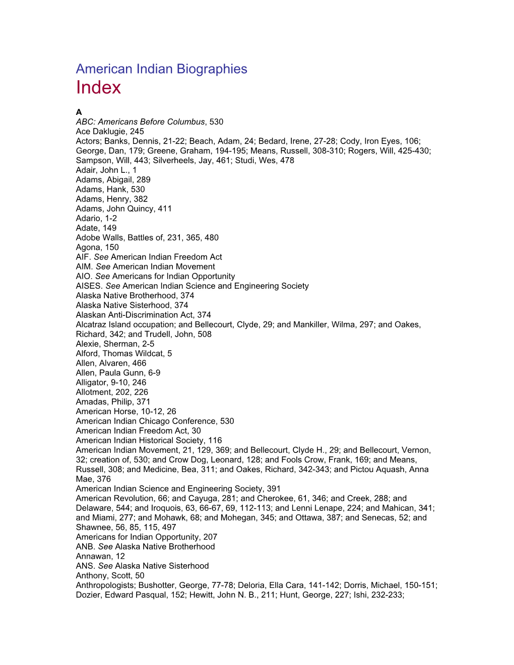 American Indian Biographies Index