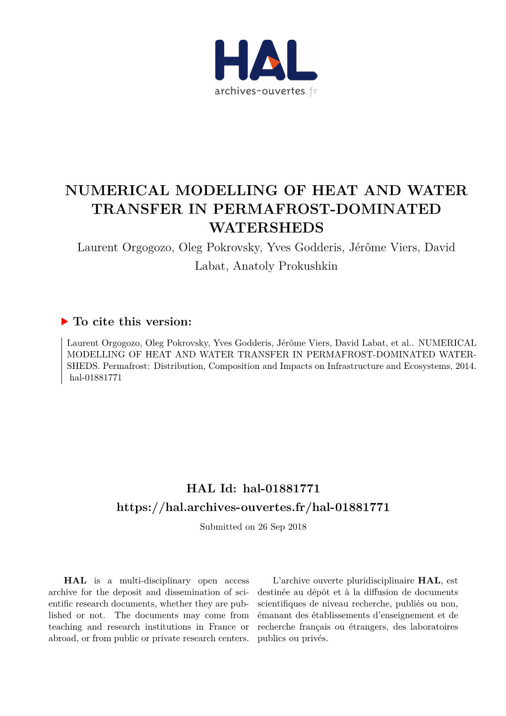 Numerical Modelling of Heat and Water Transfer In