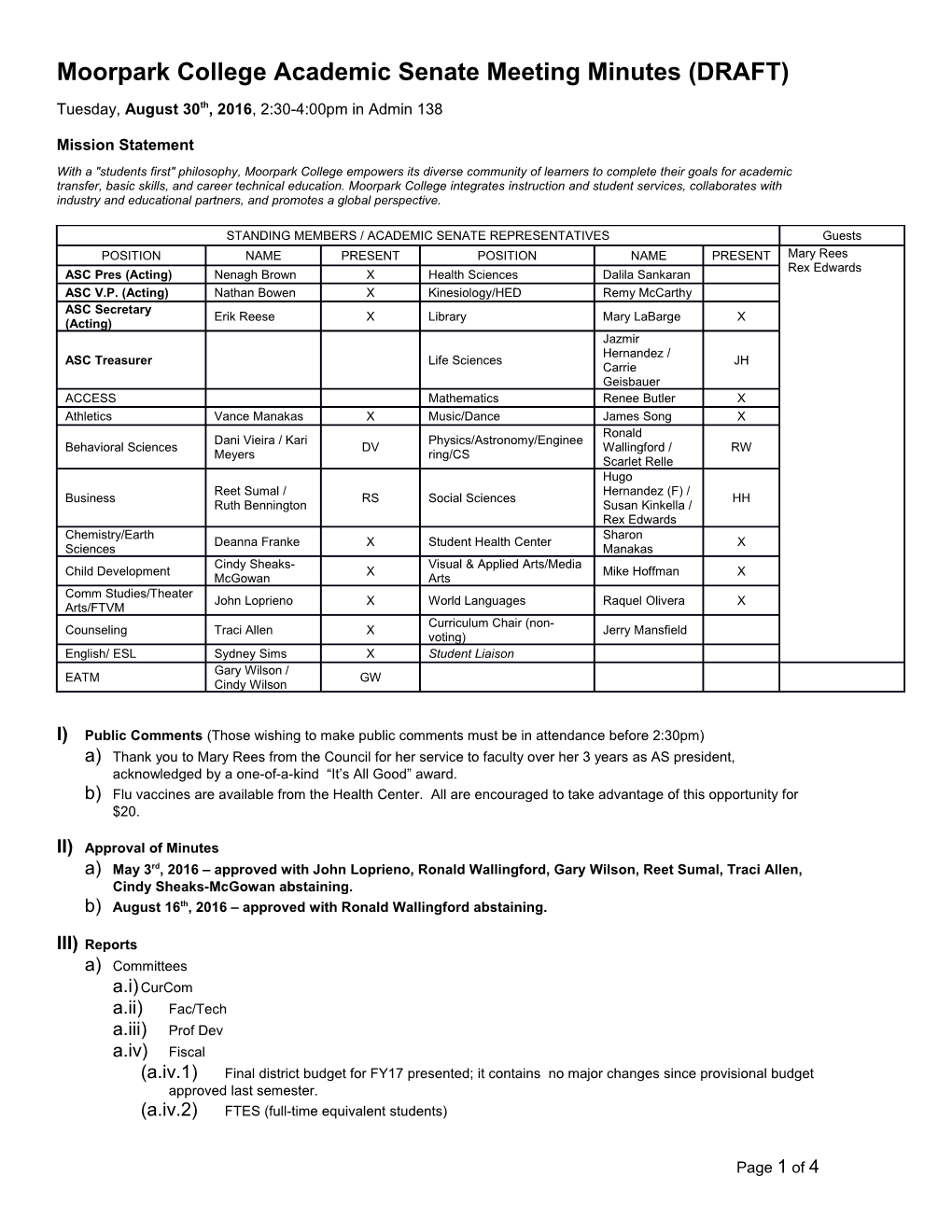 Moorpark College Academic Senate Meeting Minutes (DRAFT)