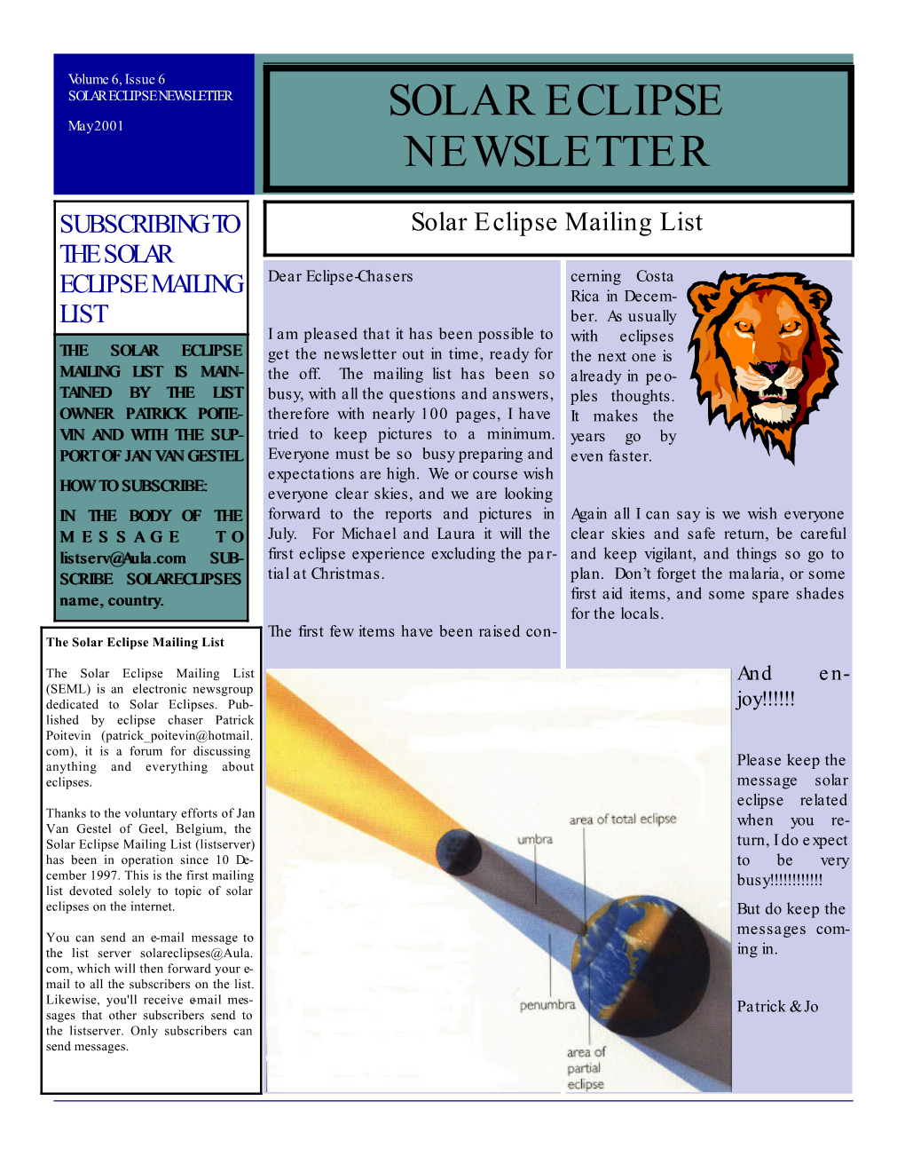 SOLAR ECLIPSE NEWSLETTER SOLAR ECLIPSE May 2001 NEWSLETTER