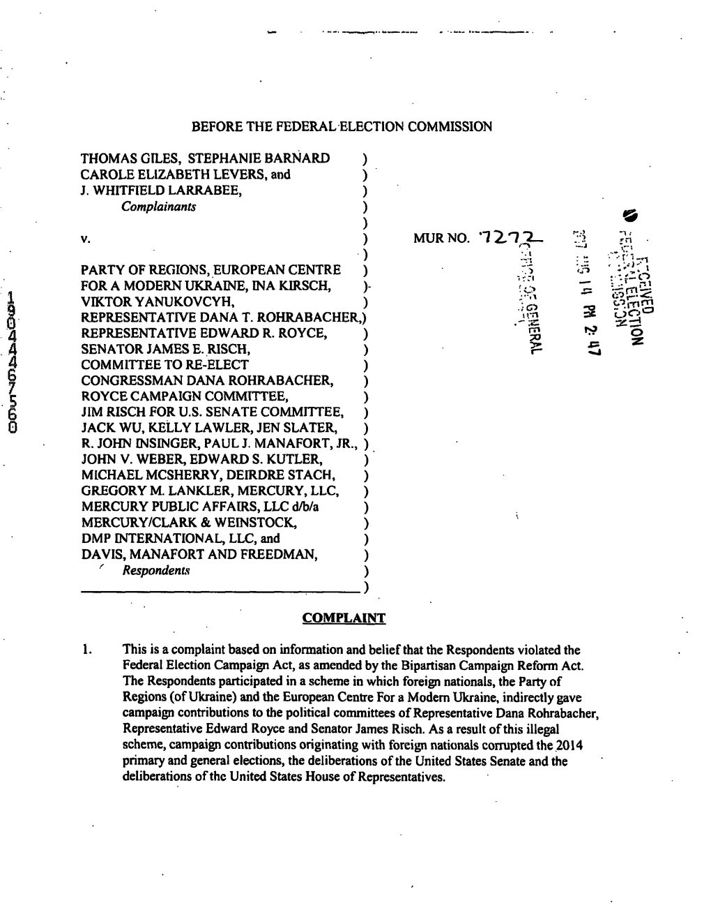 Before the Federal Election Commission Thomas Giles