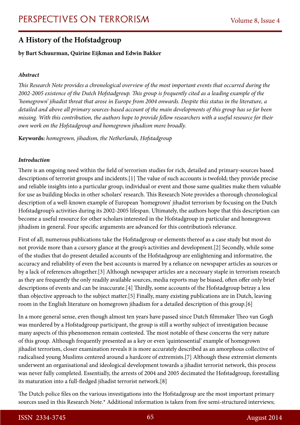 A History of the Hofstadgroup by Bart Schuurman, Quirine Eijkman and Edwin Bakker