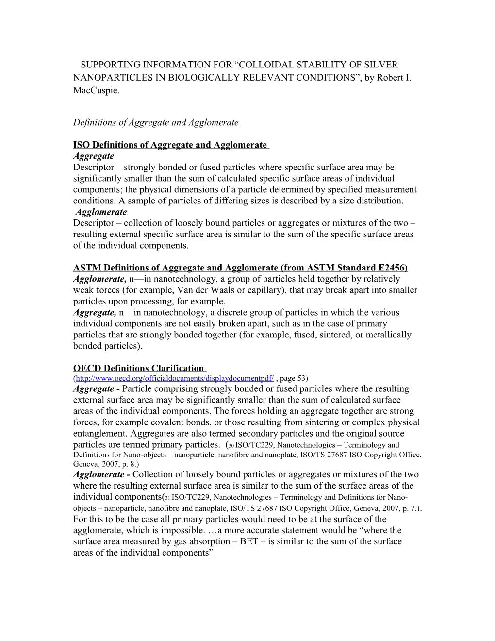 ISO Definitions of Aggregate and Agglomerate