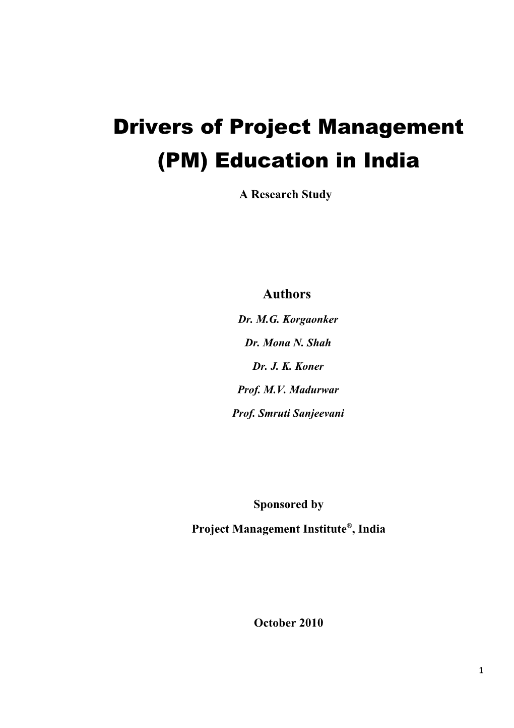 Drivers of Project Management (PM) Education in India