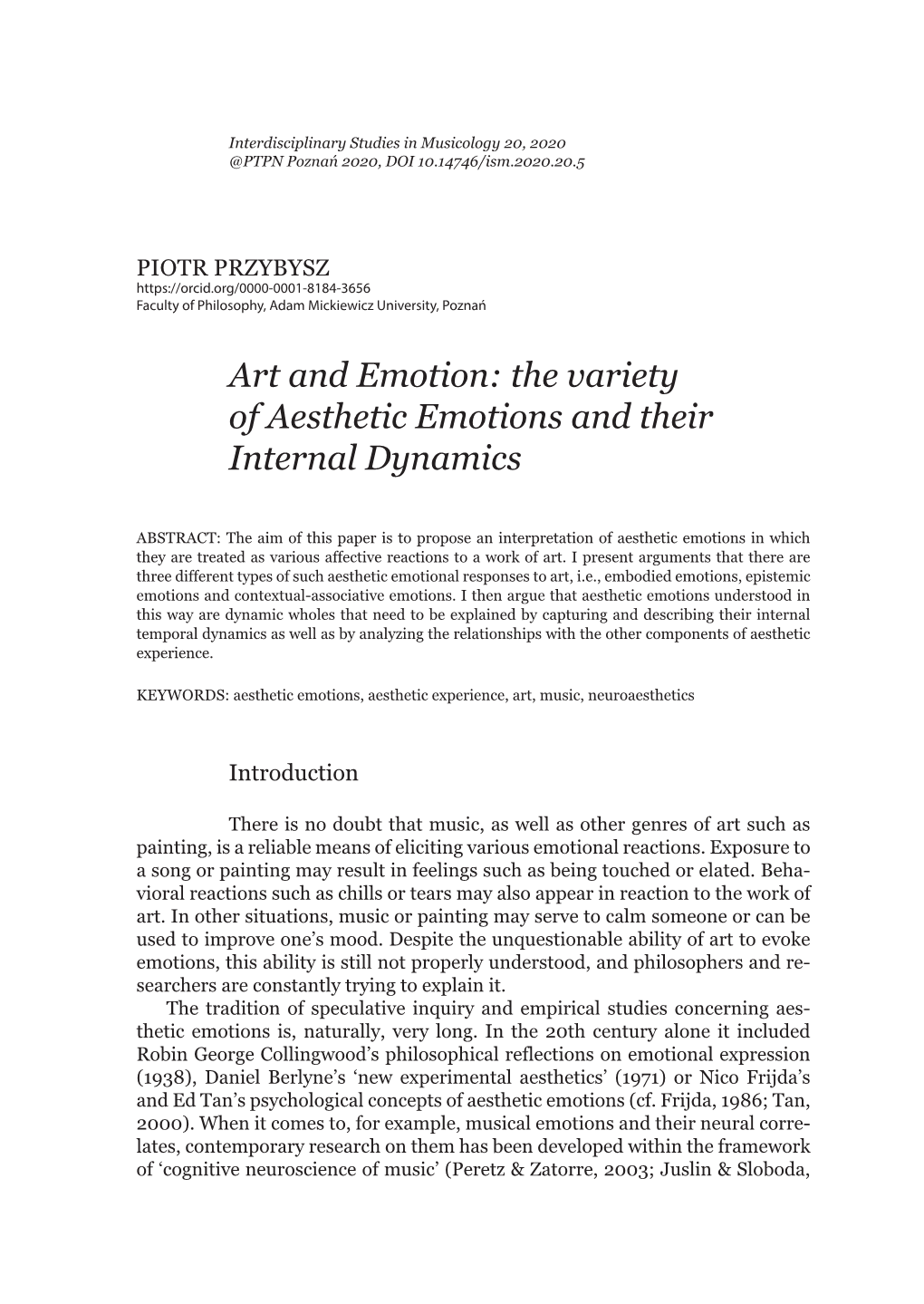 Art and Emotion: the Variety of Aesthetic Emotions and Their Internal Dynamics