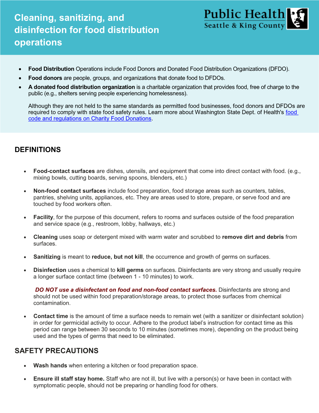 Cleaning, Sanitizing, and Disinfection for Food Distribution Operations