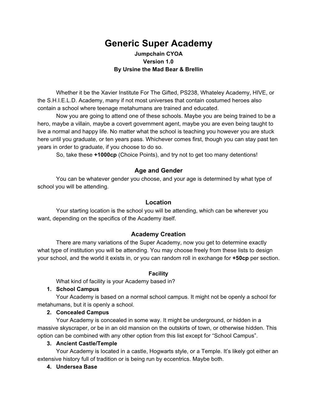 Generic Super Academy Jumpchain CYOA Version 1.0 by Ursine the Mad Bear & Brellin