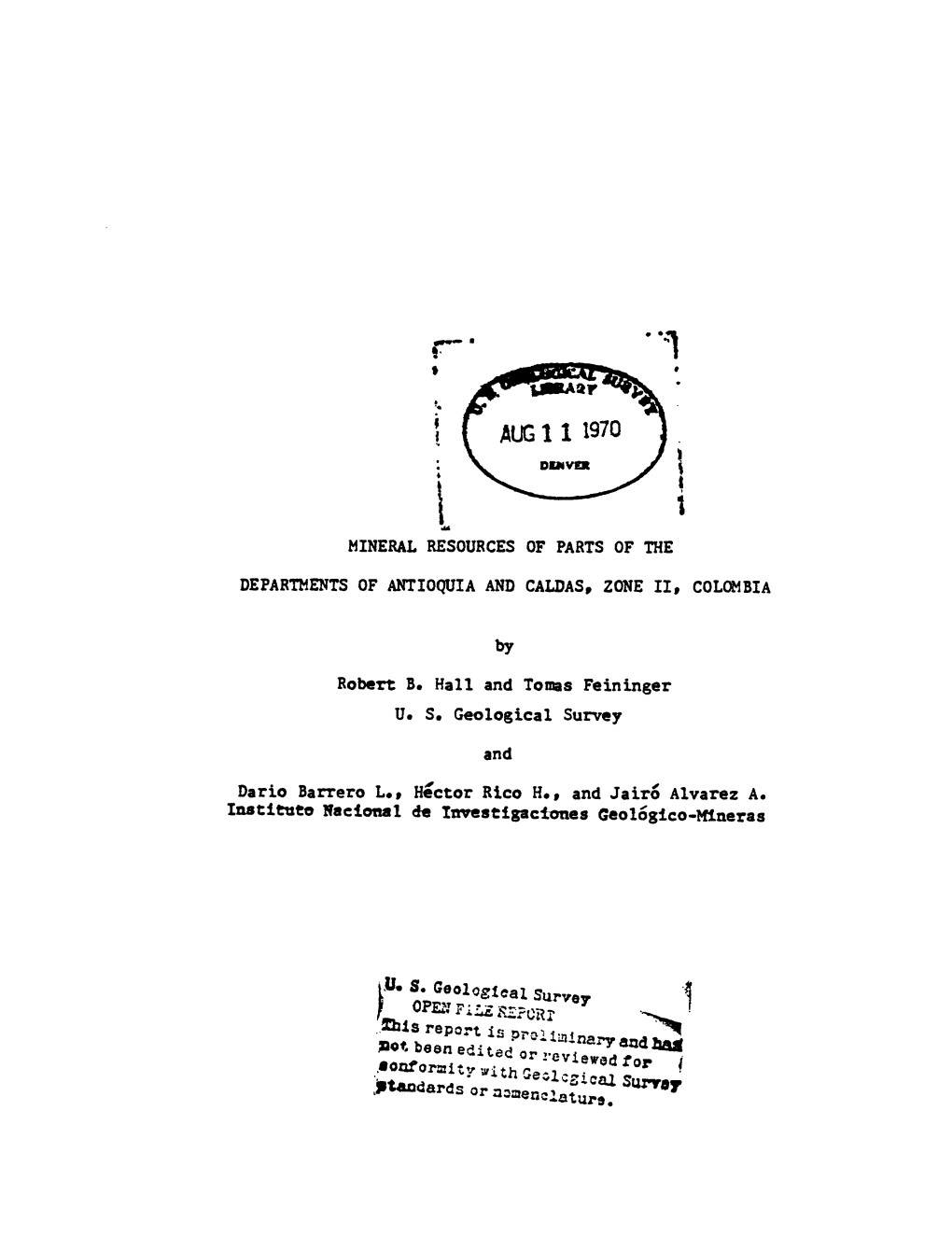 Robert B. Hall and to Mas Feininger U. S. Geological Survey And