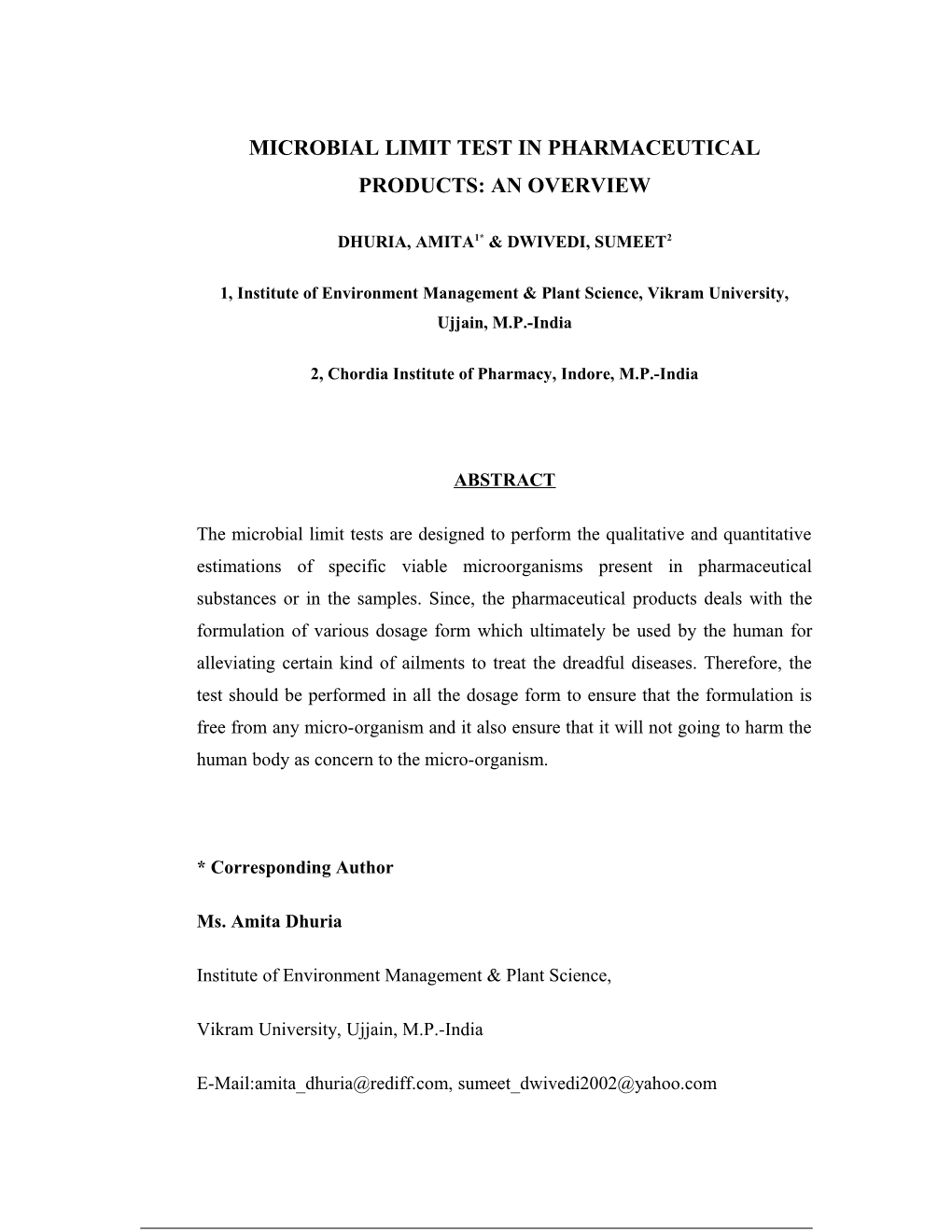 Microbial Limit Test in Pharmaceutical Products: an Overview