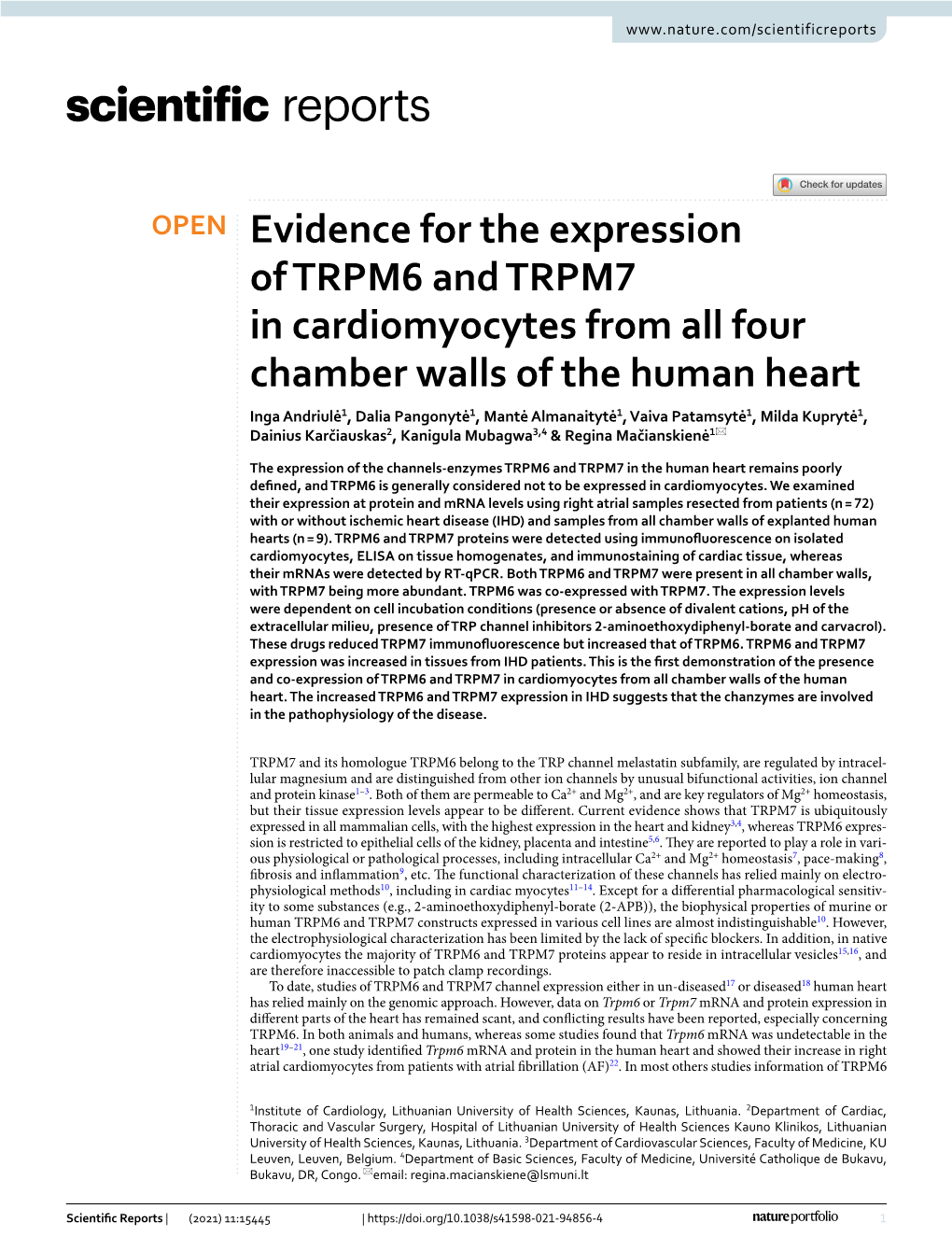 Evidence for the Expression of TRPM6 and TRPM7 in Cardiomyocytes