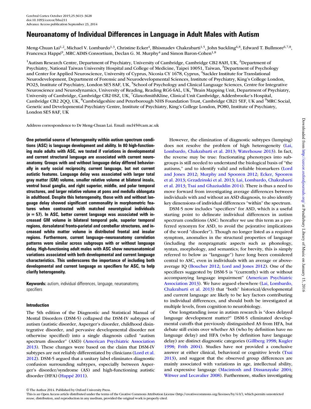 Neuroanatomy of Individual Differences in Language in Adult Males with Autism