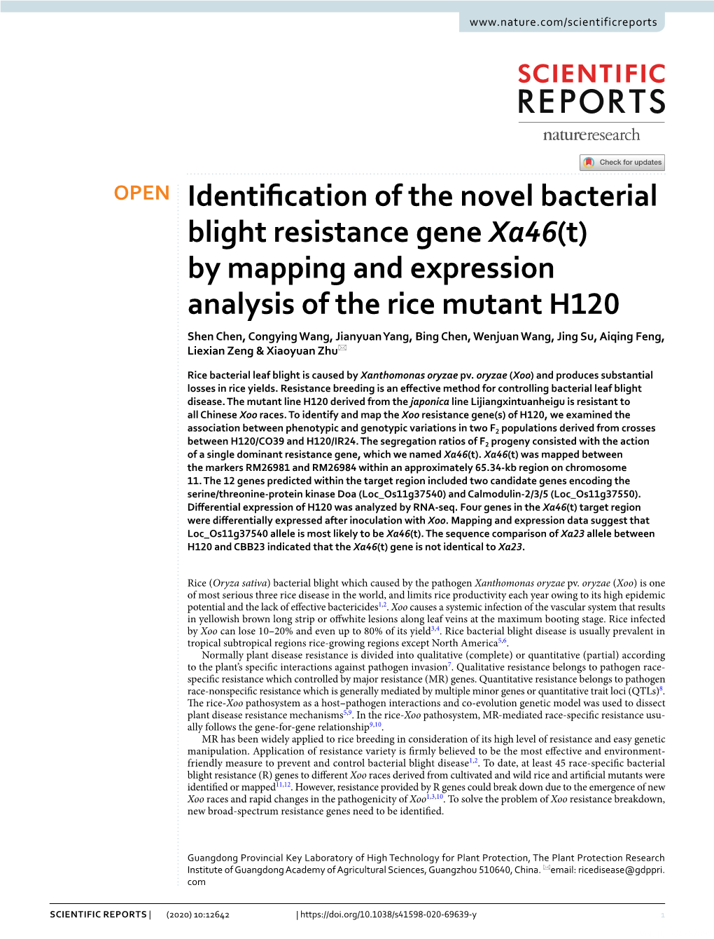 Identification of the Novel Bacterial Blight Resistance Gene Xa46 (T) By