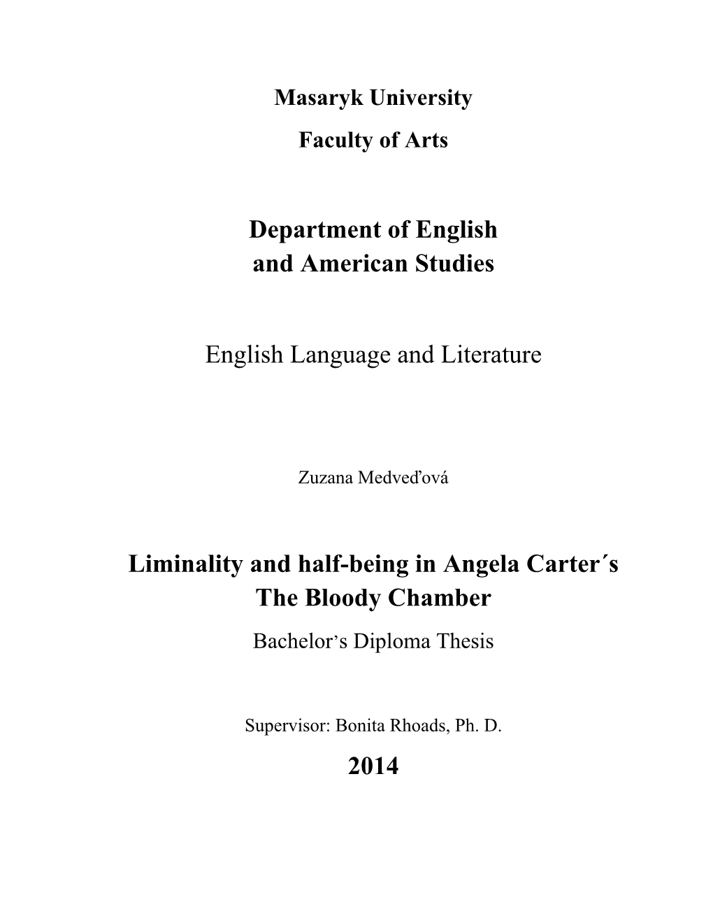 Department of English and American Studies English Language And