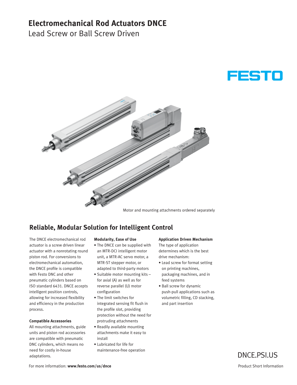 Electromechanical Rod Actuators DNCE Lead Screw Or Ball Screw Driven