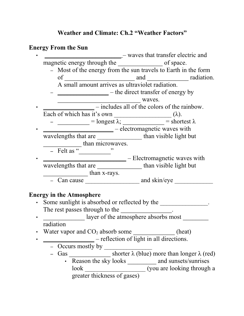 Weather and Climate: Ch.2 Weather Factors