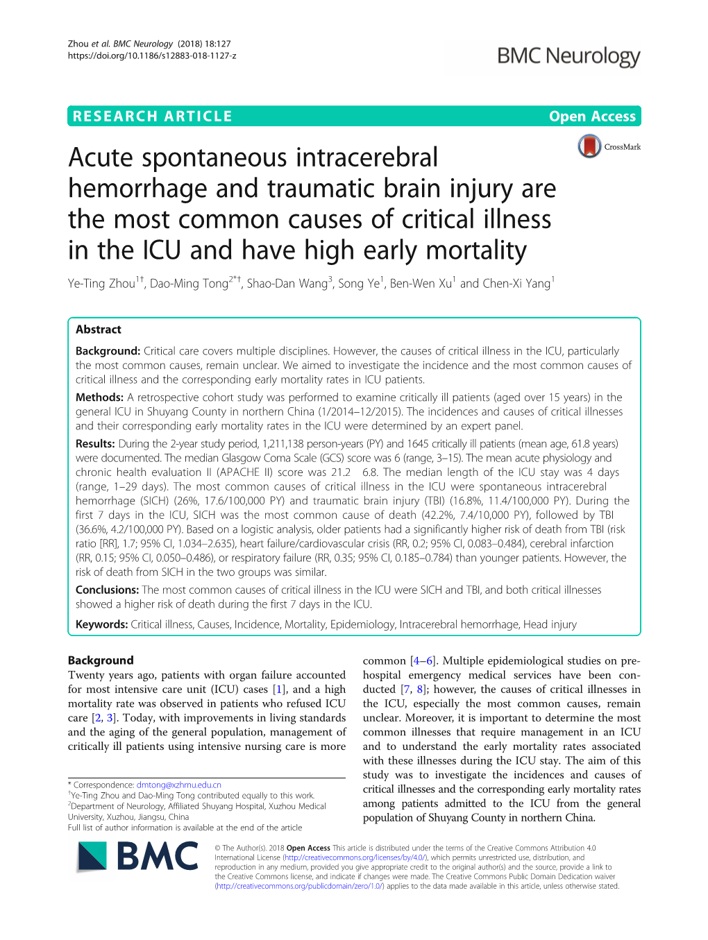 Acute Spontaneous Intracerebral Hemorrhage and Traumatic Brain