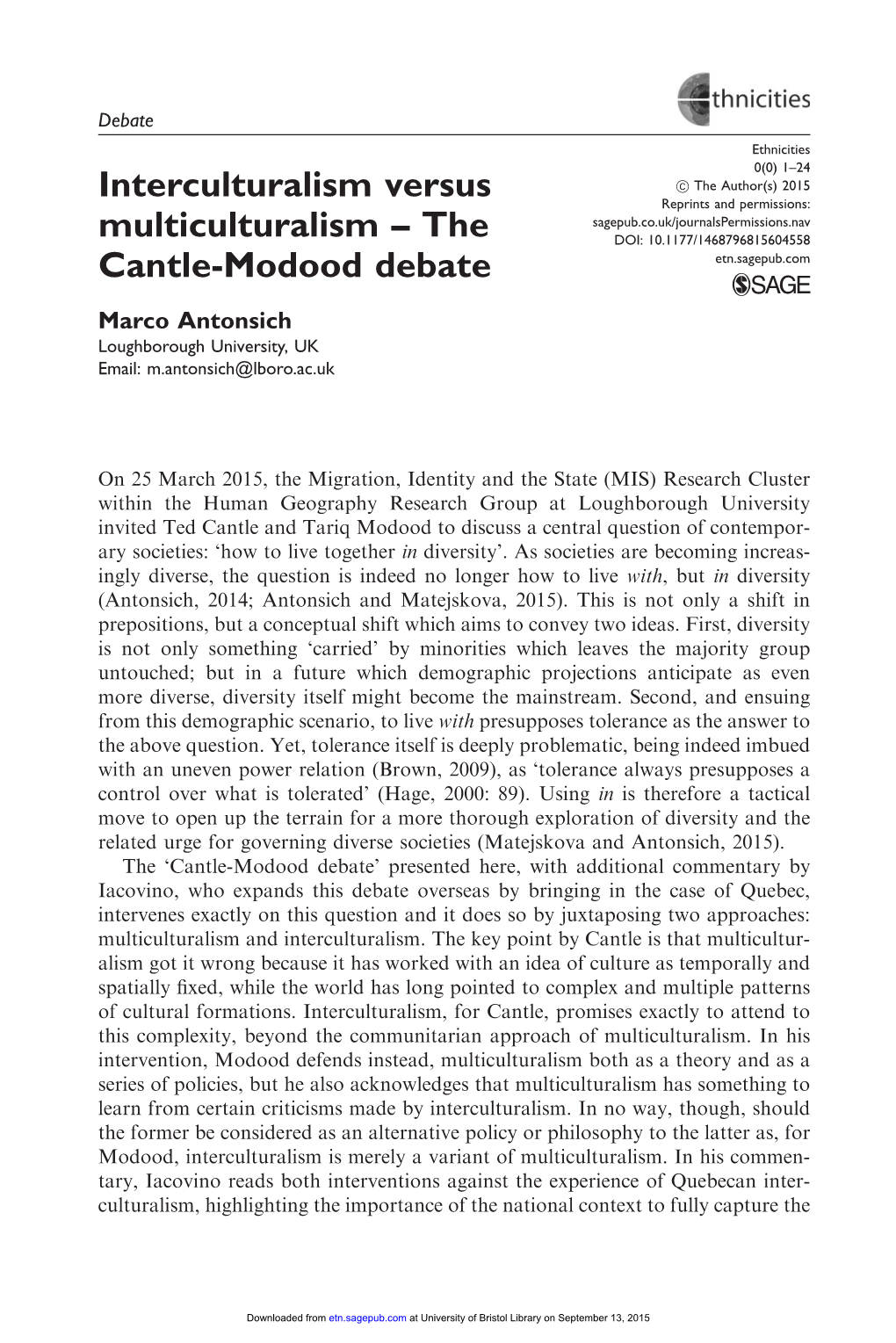 The Cantle-Modood Debate