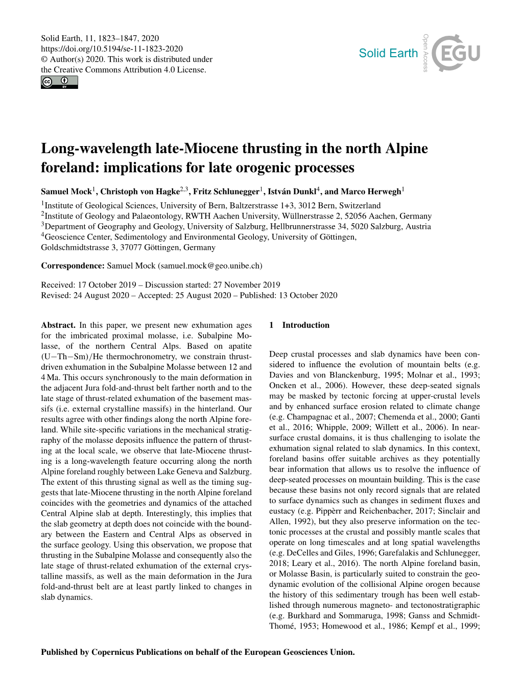 Long-Wavelength Late-Miocene Thrusting in the North Alpine Foreland: Implications for Late Orogenic Processes