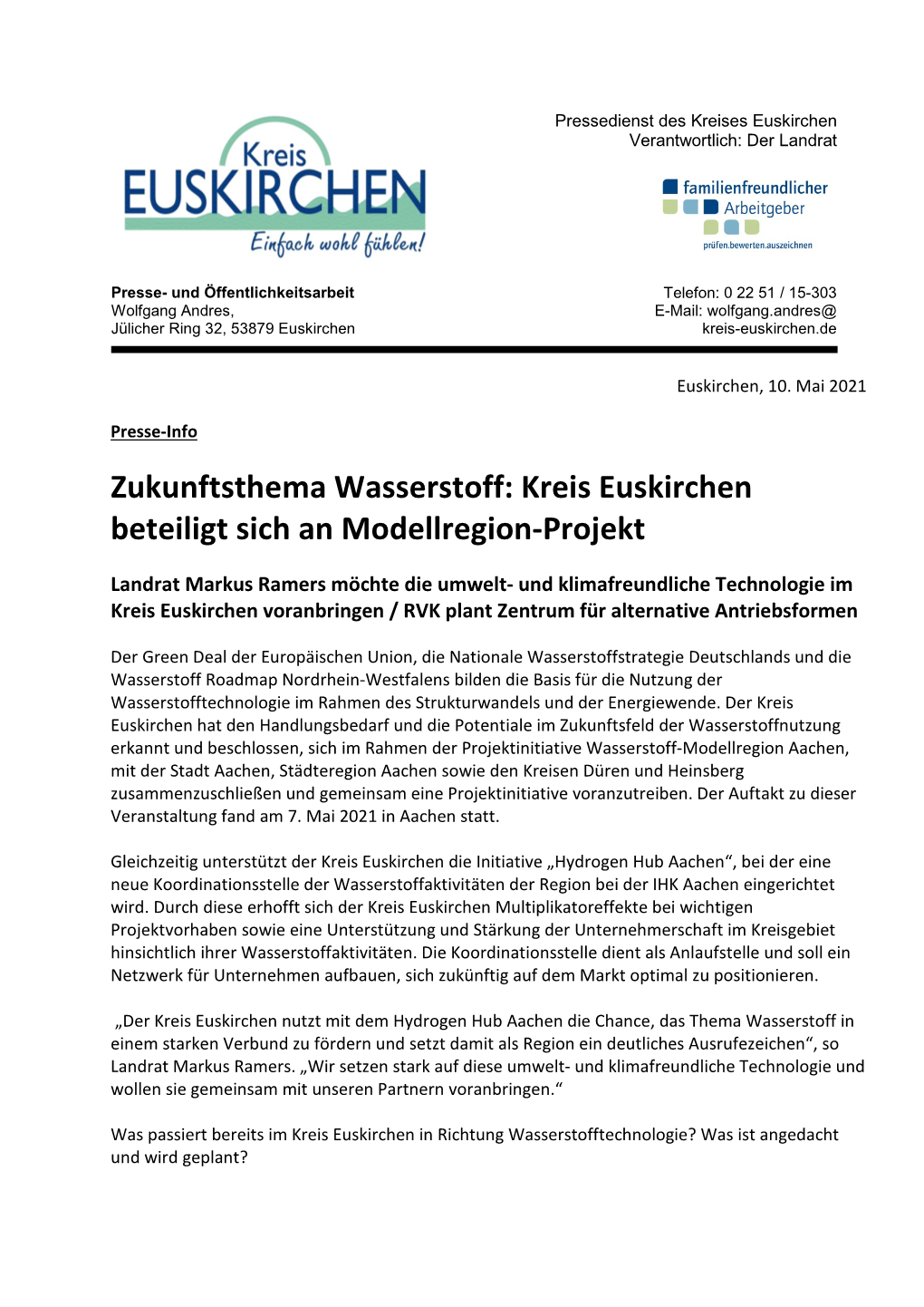 Zukunftsthema Wasserstoff: Kreis Euskirchen Beteiligt Sich an Modellregion-Projekt