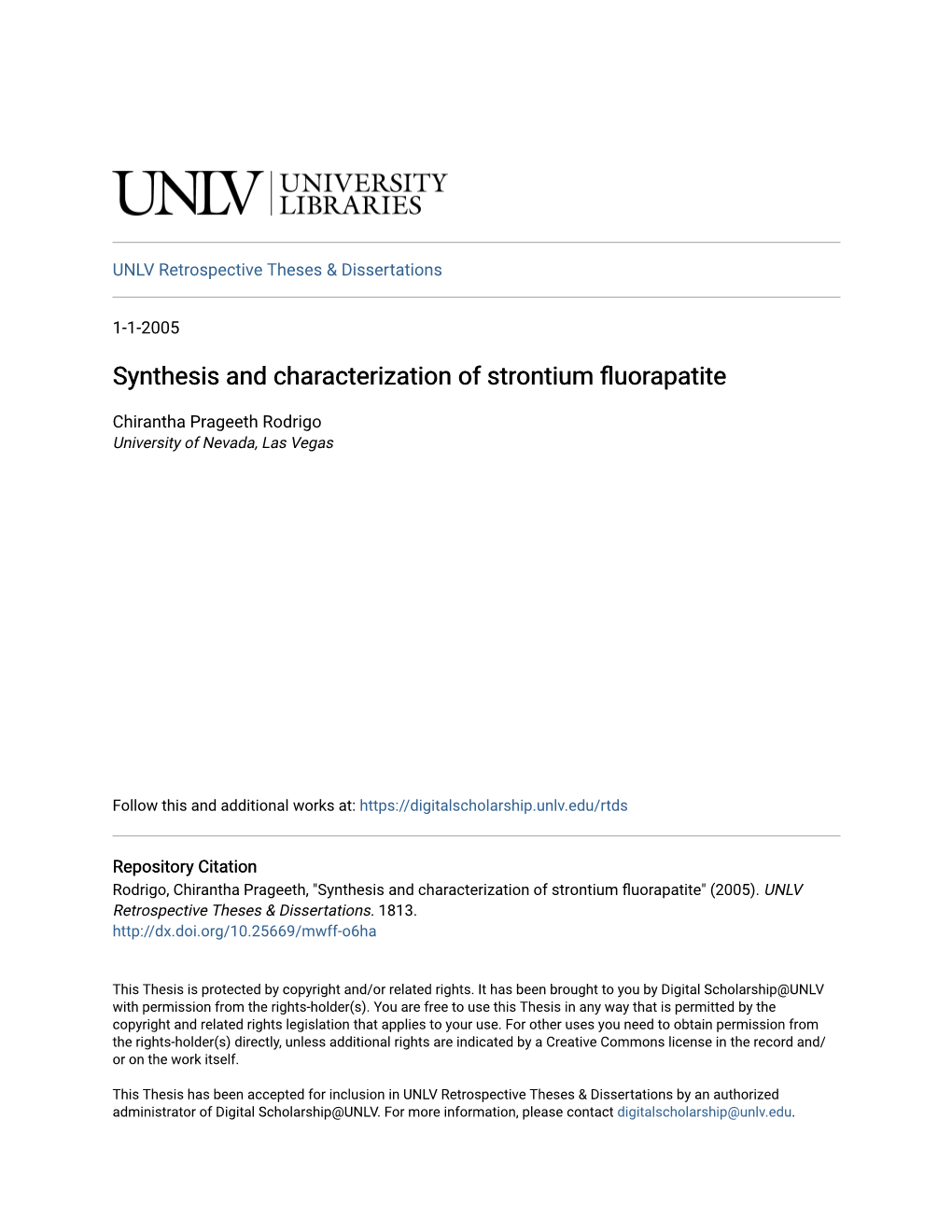 Synthesis and Characterization of Strontium Fluorapatite