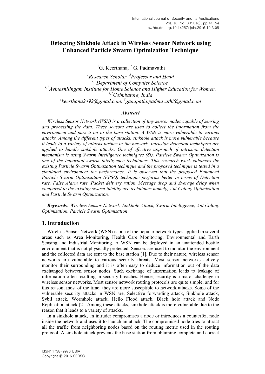 Detecting Sinkhole Attack in Wireless Sensor Network Using Enhanced Particle Swarm Optimization Technique