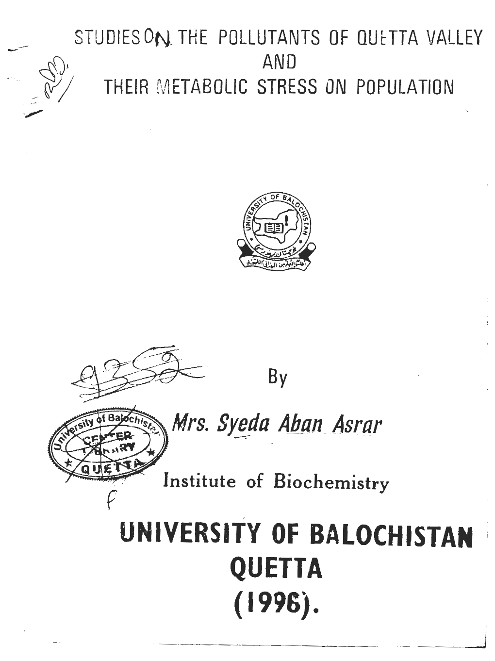 Studiesohthe Pollutants of Quetta Valley