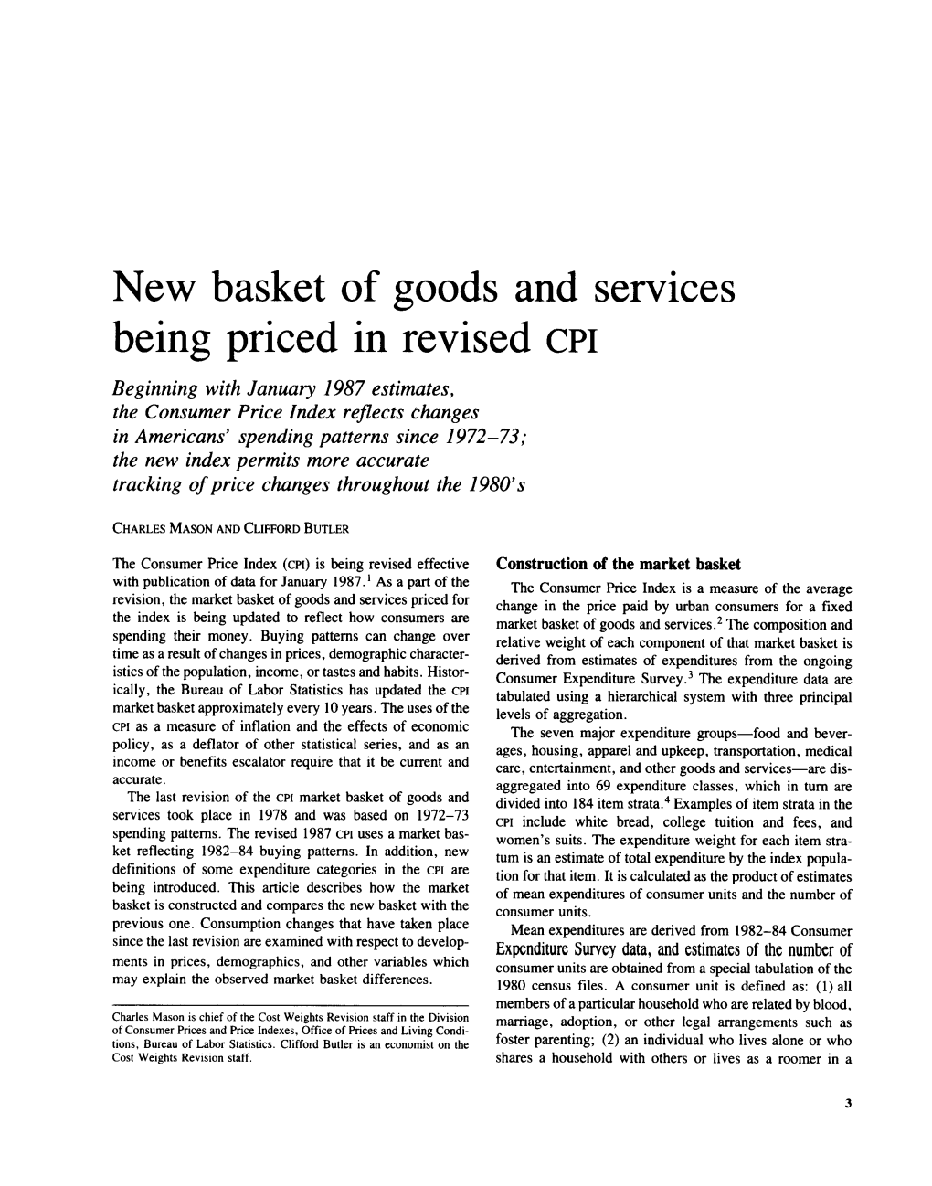 New Basket of Goods and Services Being Priced in Revised