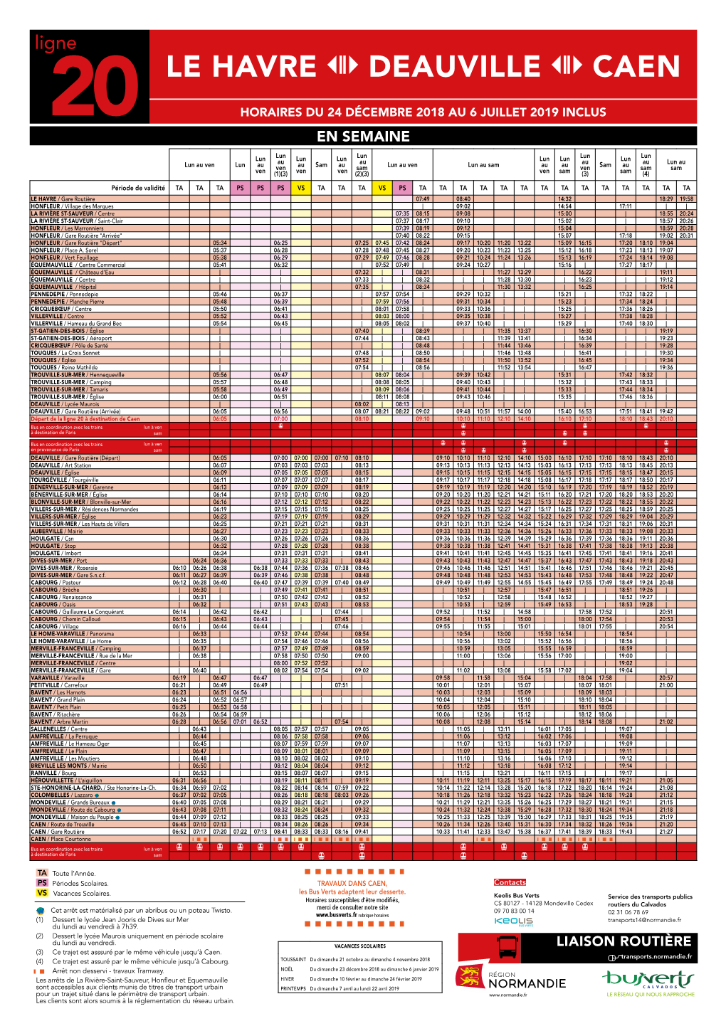 Le Havre Deauville Caen 20 Horaires Du 24 Décembre 2018 Au 6 Juillet 2019 Inclus En Semaine