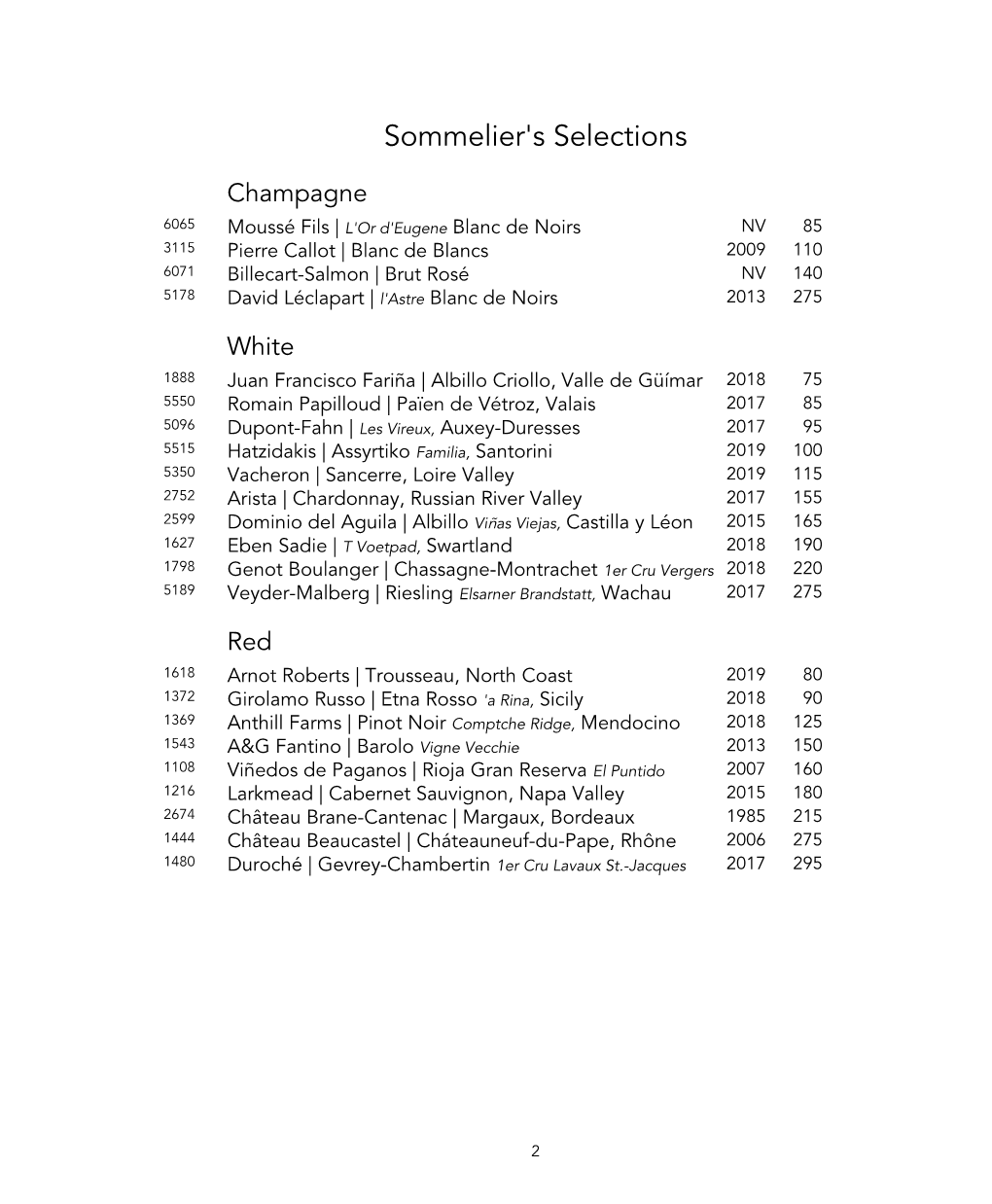 Sommelier's Selections