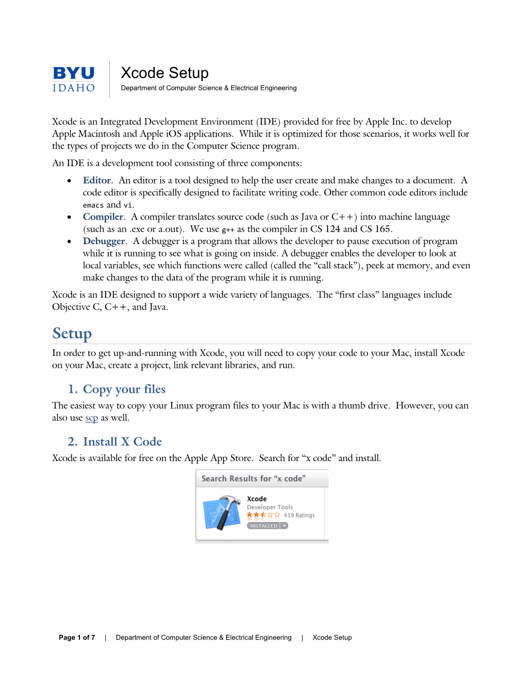 Xcode Setup Department of Computer Science & Electrical Engineering