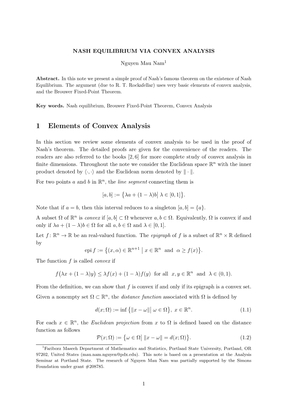 Nash Equilibrium Via Convex Analysis