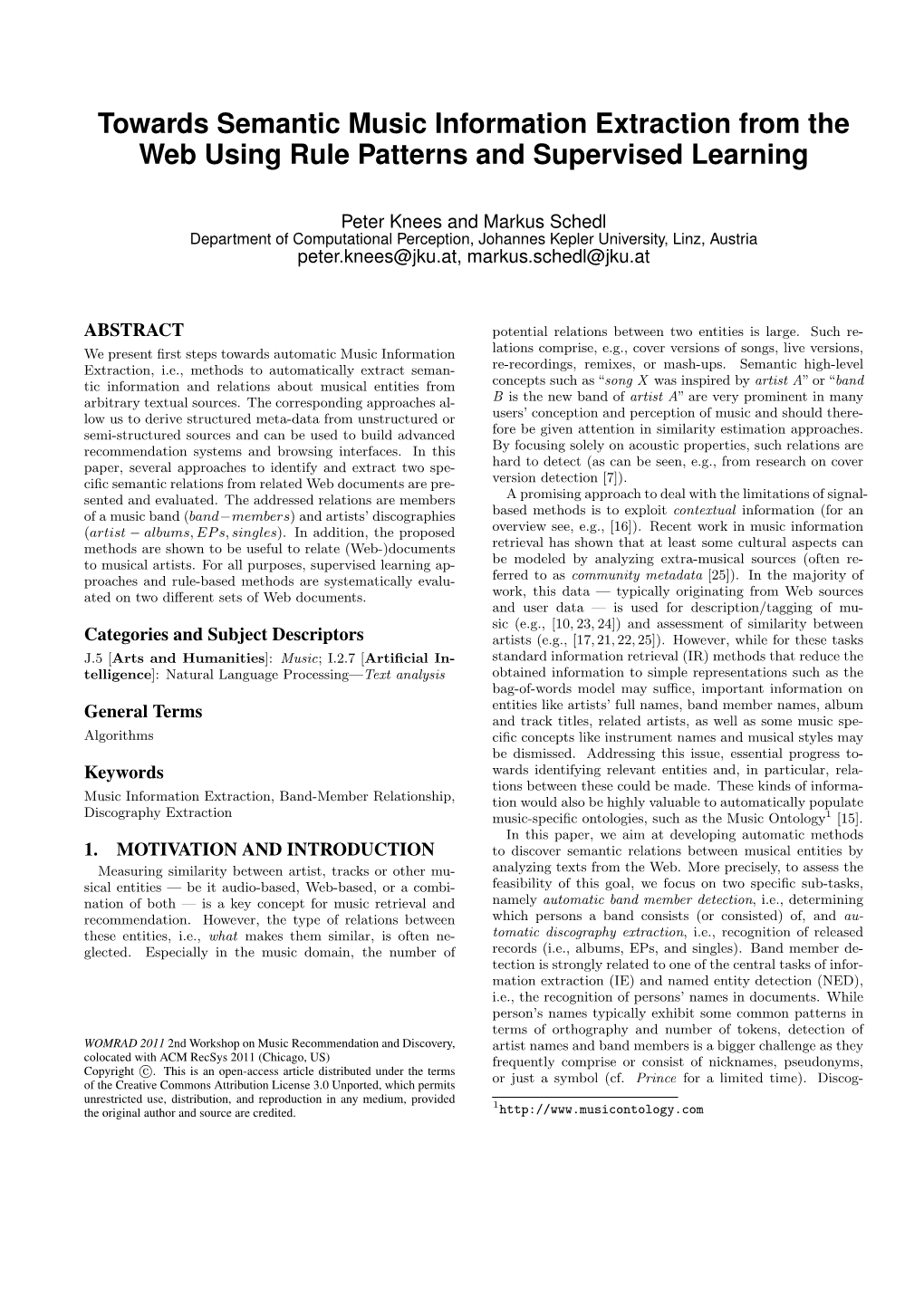 Towards Semantic Music Information Extraction from the Web Using Rule Patterns and Supervised Learning