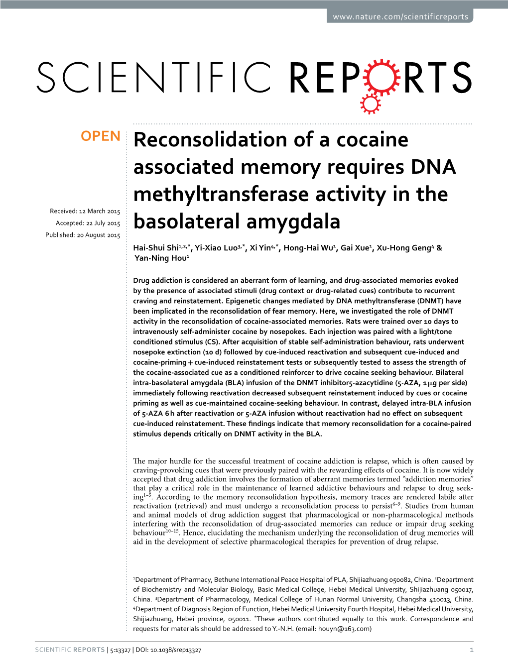 Reconsolidation of a Cocaine Associated Memory Requires DNA