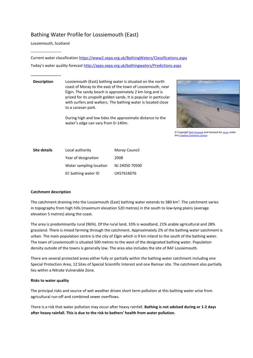 Bathing Water Profile for Lossiemouth (East)