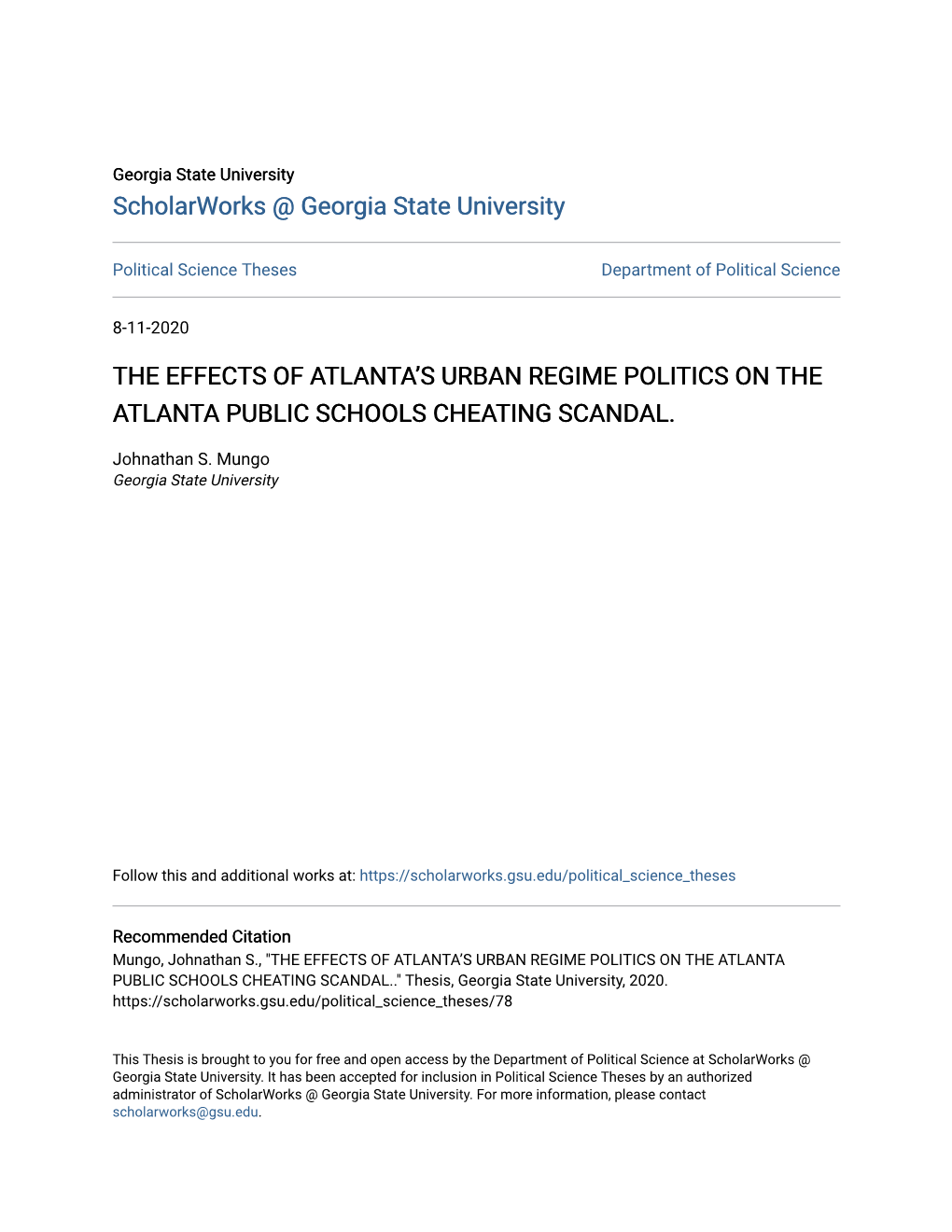 The Effects of Atlanta's Urban Regime Politics On
