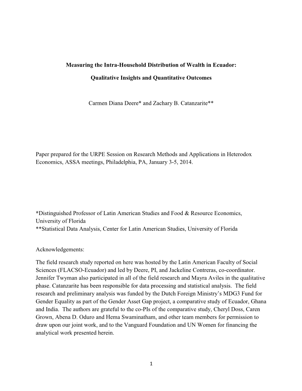 Measuring the Intra-Household Distribution of Wealth in Ecuador