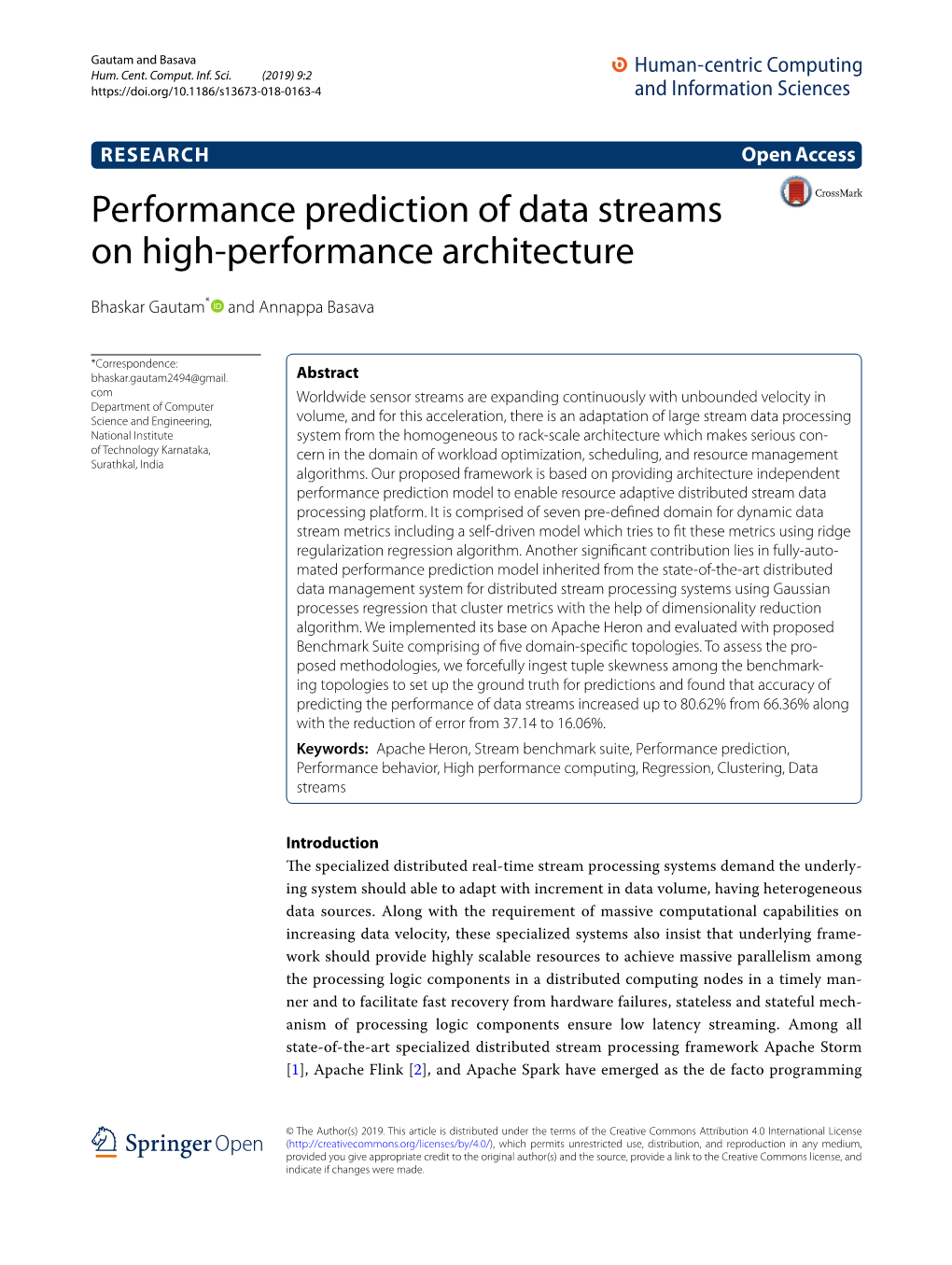 Performance Prediction of Data Streams on High-Performance