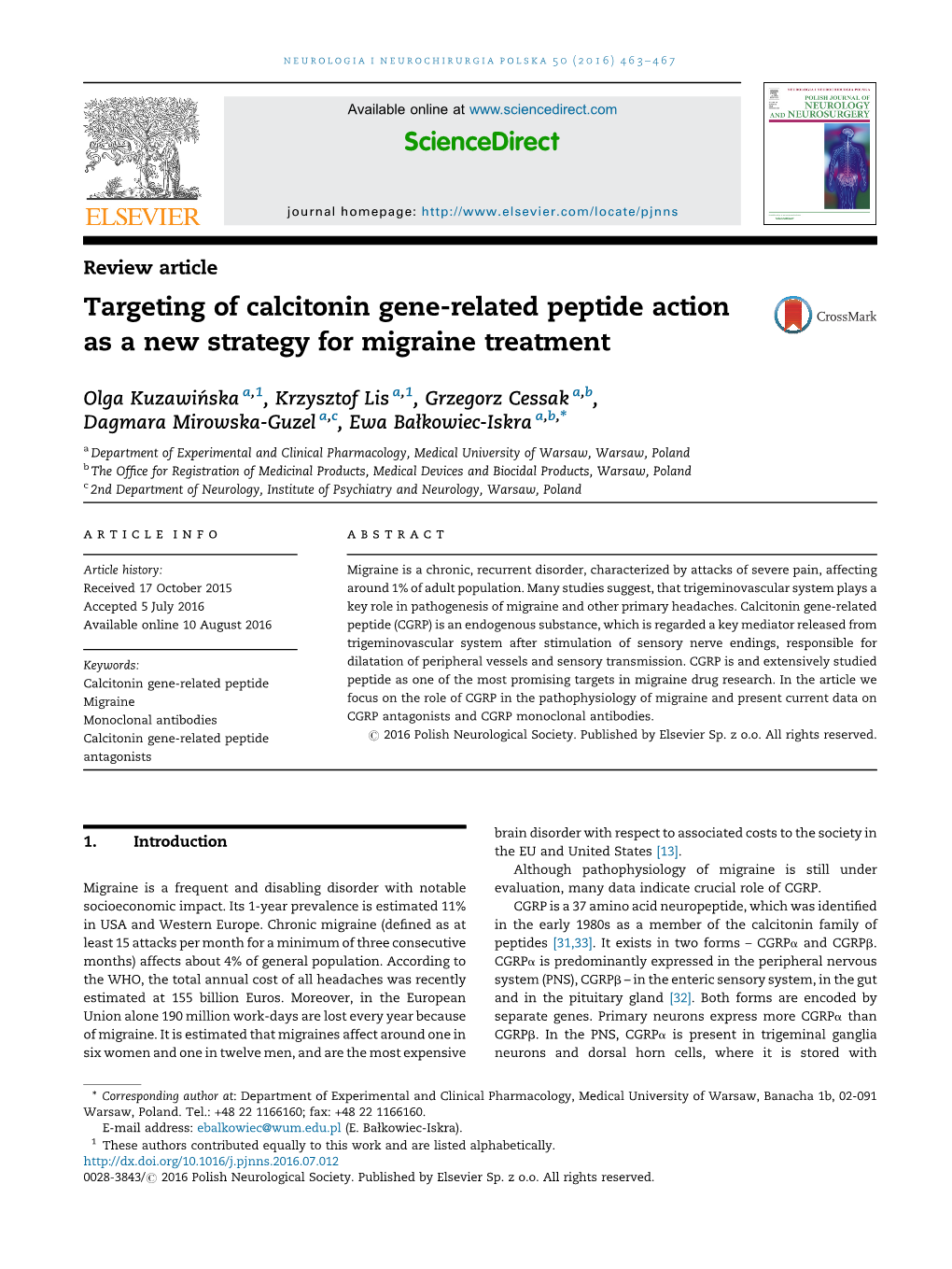 Targeting of Calcitonin Gene-Related Peptide Action As a New Strategy For