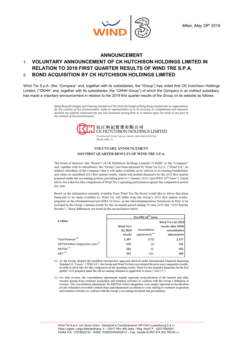 Carta Intestata Wind Tre S.P.A