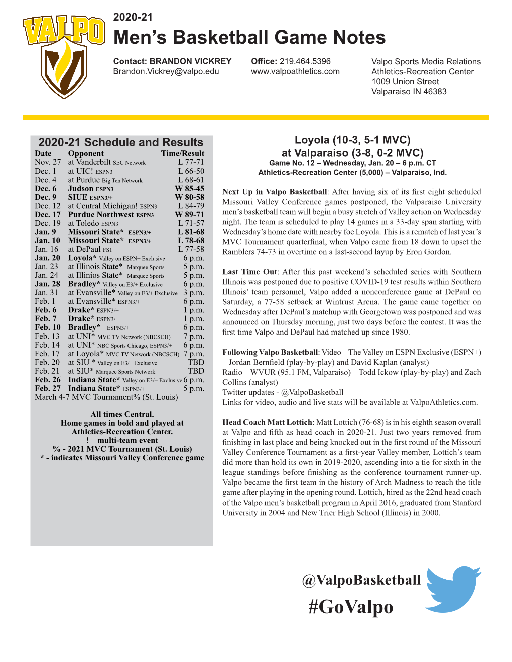 Men's Basketball Game Notes