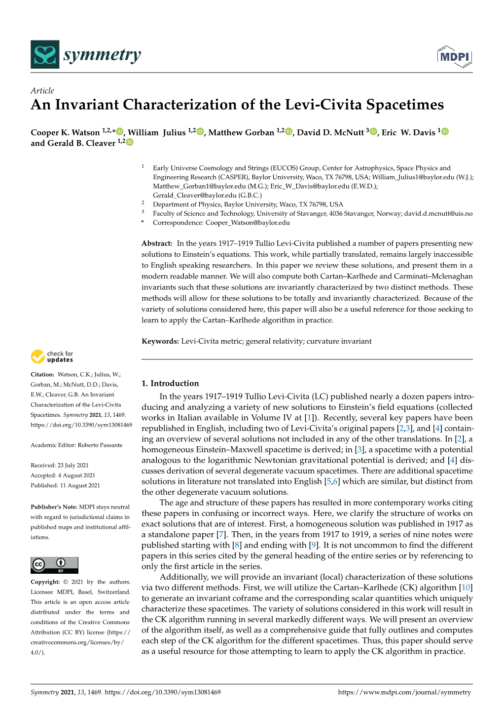 An Invariant Characterization of the Levi-Civita Spacetimes