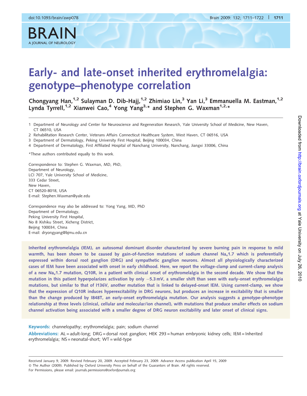 And Late-Onset Inherited Erythromelalgia: Genotype–Phenotype Correlation