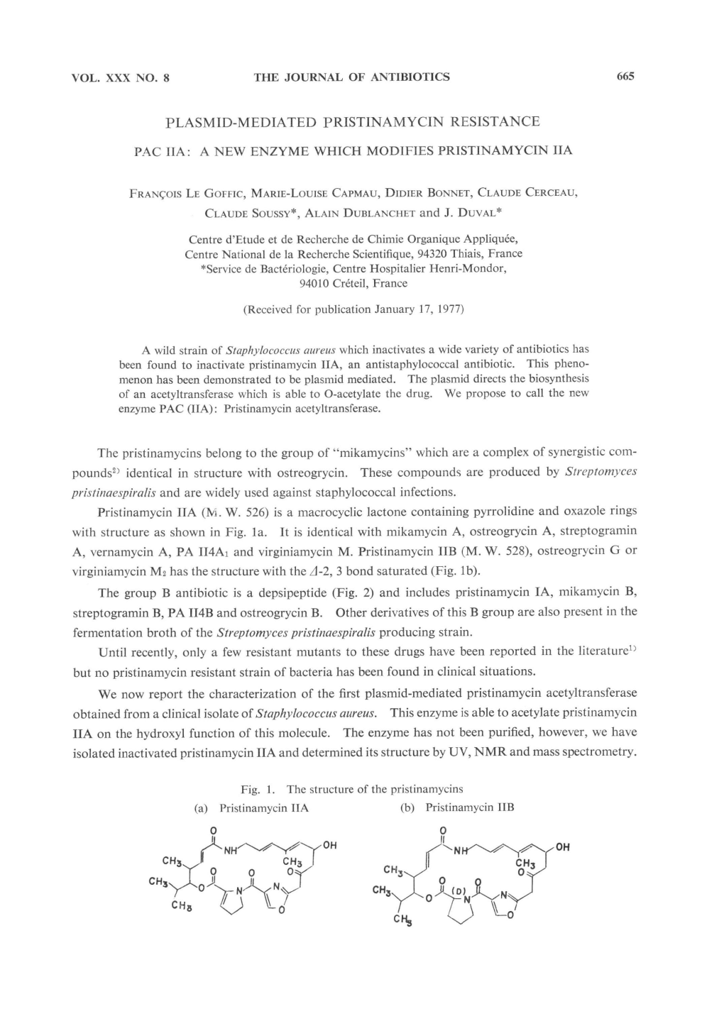 A New Enzyme Which Modifies Pristinamycin Iia Francois Le