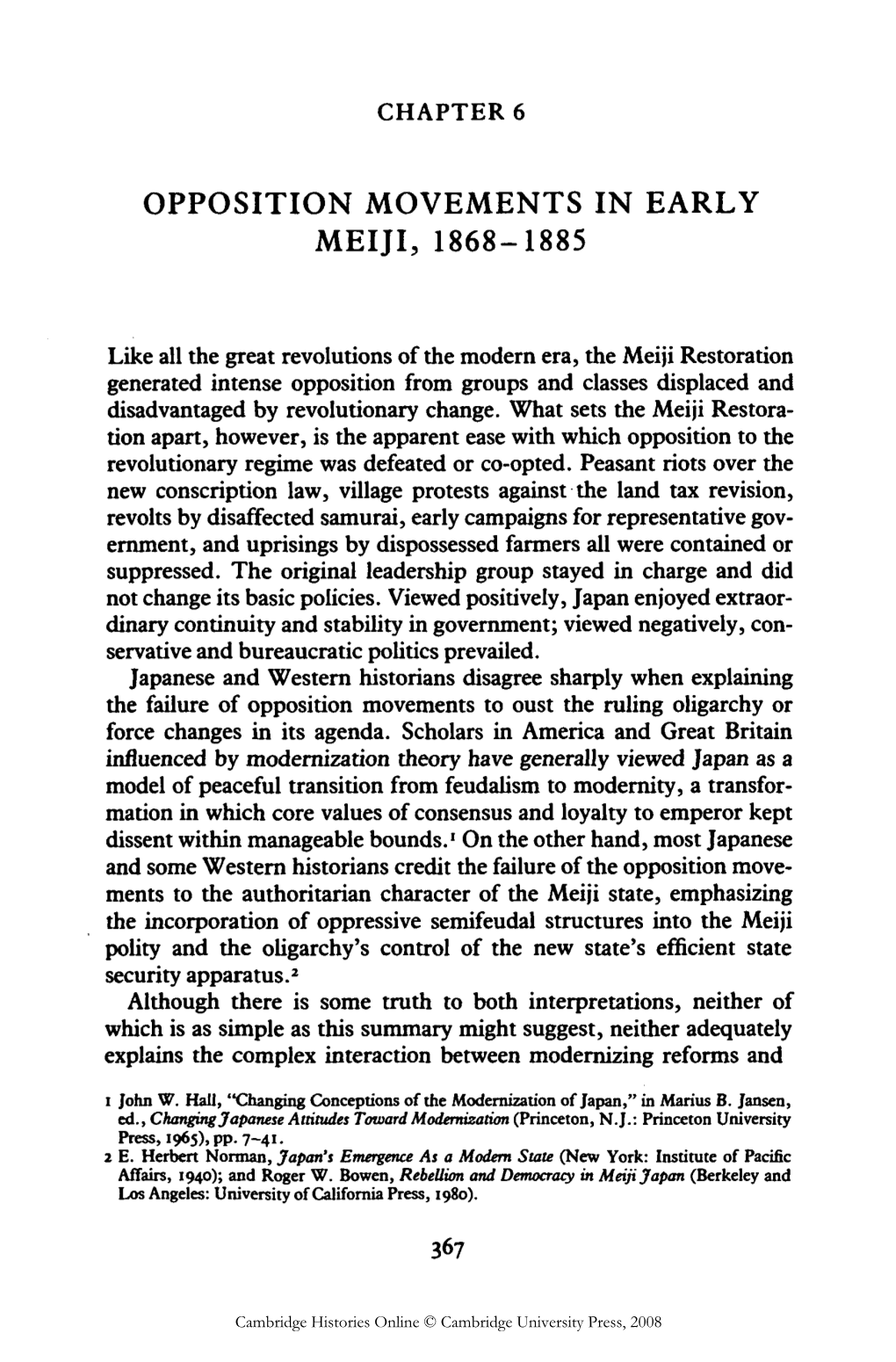 Opposition Movements in Early Meiji, 1868-1885