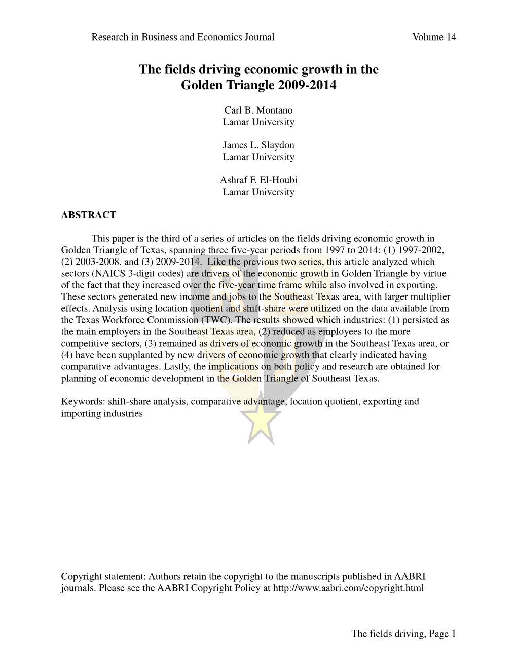 The Fields Driving Economic Growth in the Golden Triangle 2009-2014