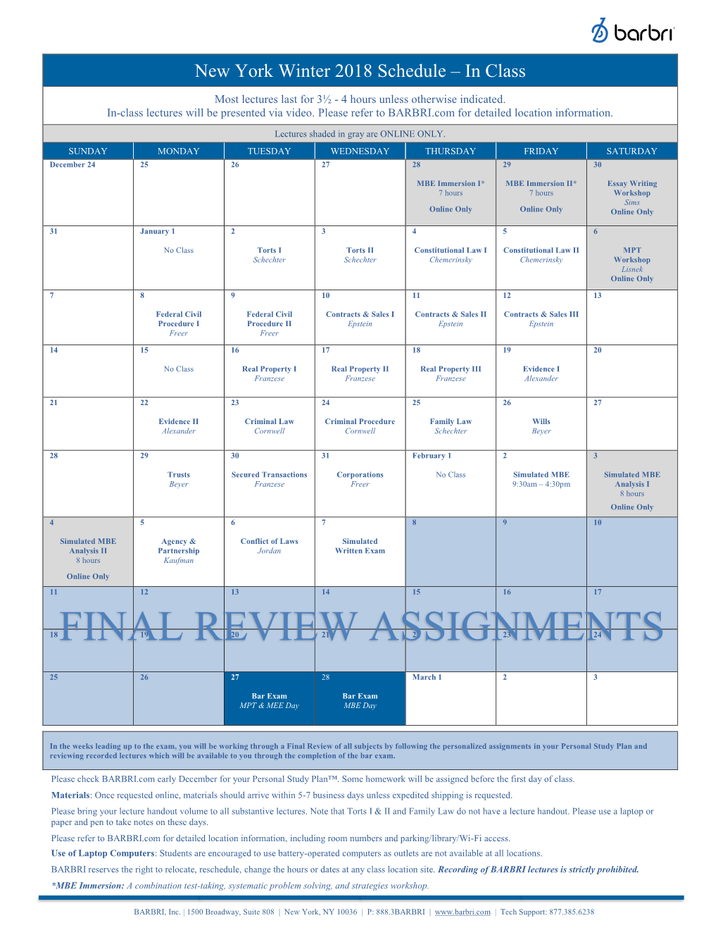 Final Review Assignments