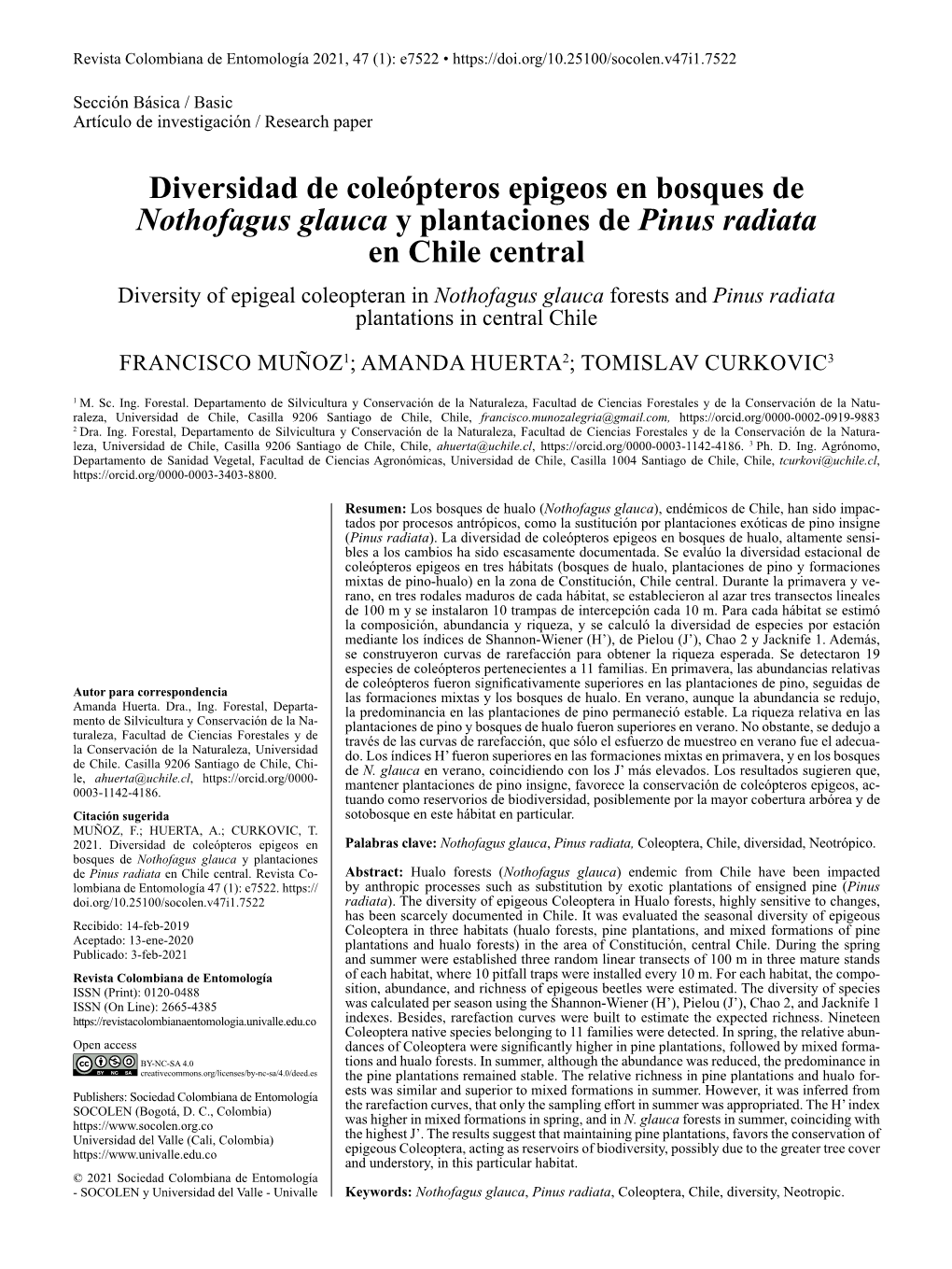 Diversidad De Coleópteros Epigeos En Bosques De Nothofagus Glauca Y