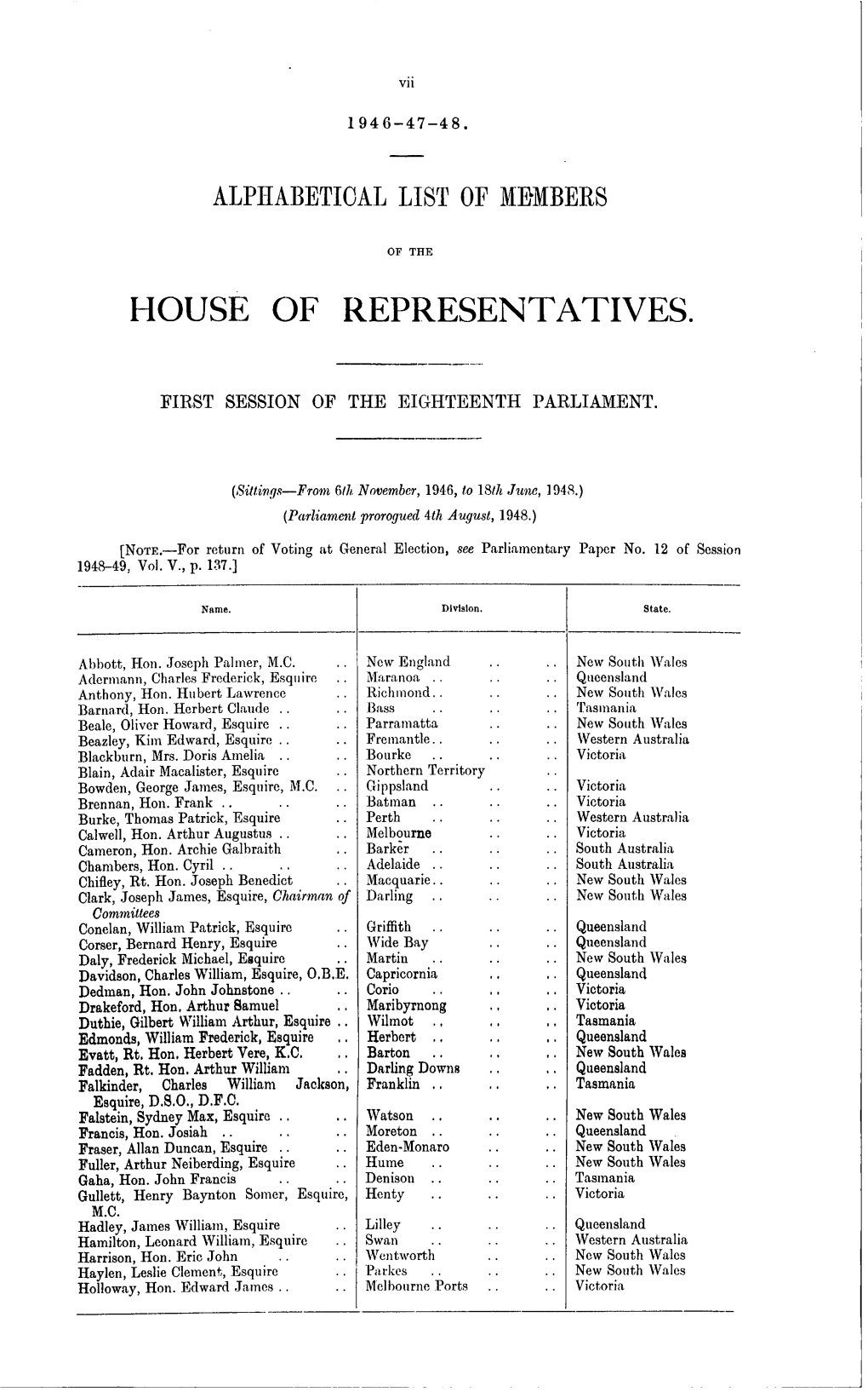 House of Representatives