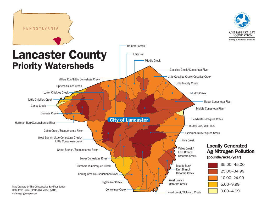 Lancaster County Incremental Deliveredhammer a Creekgricultural Lititz Run Lancasterload of Nitro Gcountyen Per HUC12 Middle Creek